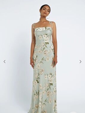 Floral Tie-Strap Slip Dress in Sage Green